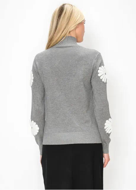 Grey Sweater with White Daisy Detail