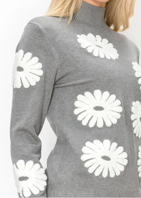 Grey Sweater with White Daisy Detail