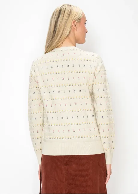 Floral Stripe Knit Crewneck Sweater
