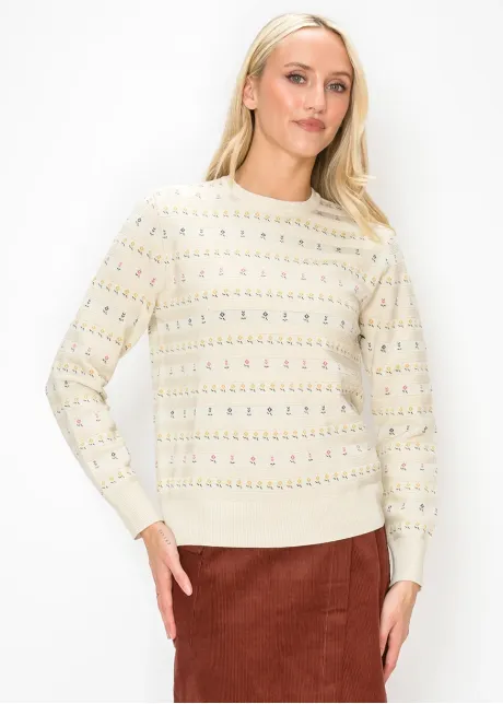 Floral Stripe Knit Crewneck Sweater