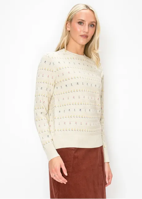 Floral Stripe Knit Crewneck Sweater