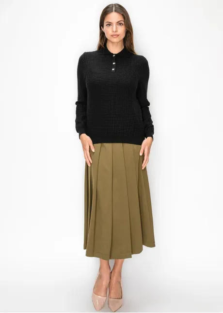 Textured Polo Neck Knit Top
