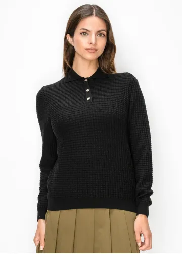 Textured Polo Neck Knit Top