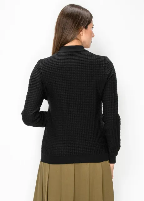 Textured Polo Neck Knit Top