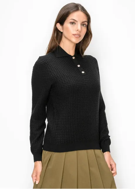 Textured Polo Neck Knit Top