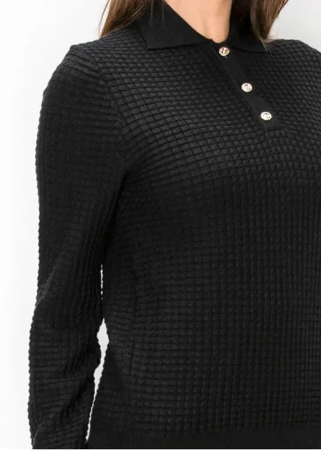 Textured Polo Neck Knit Top