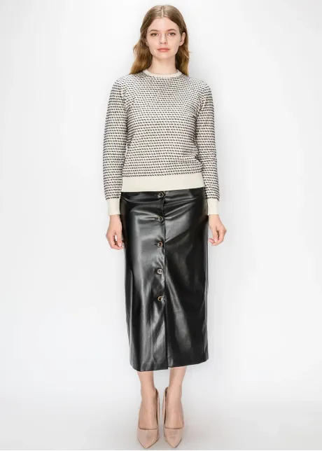 Textured Knit Sweater in Cream and Black
