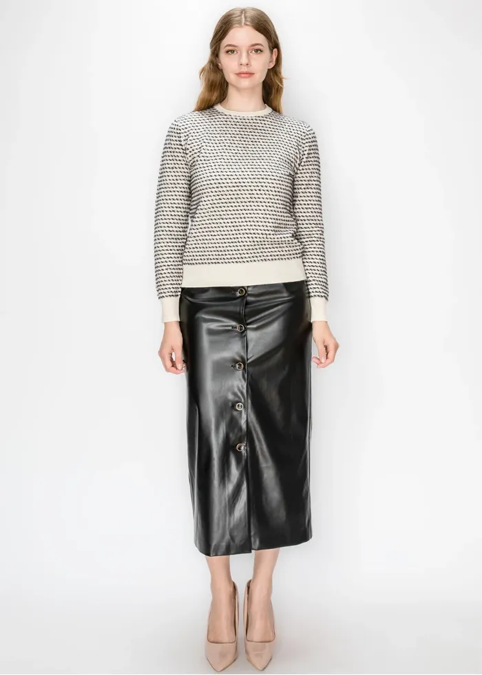 Textured Knit Sweater in Cream and Black