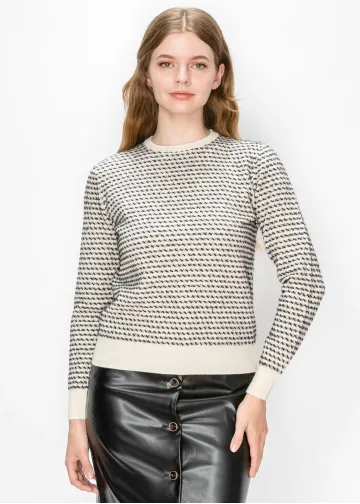 Textured Knit Sweater in Cream and Black