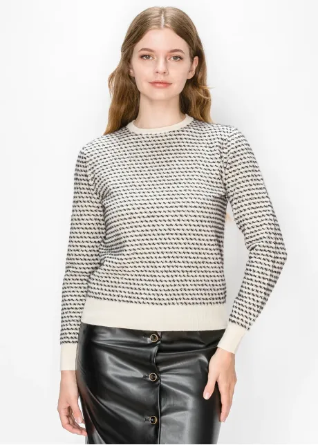 Textured Knit Sweater in Cream and Black