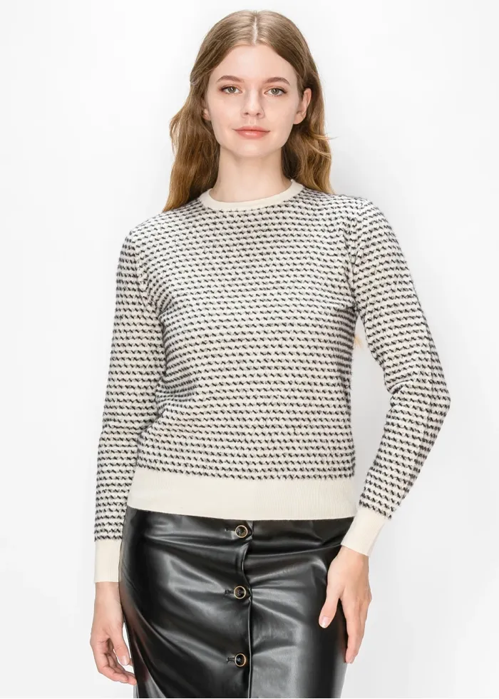Textured Knit Sweater in Cream and Black