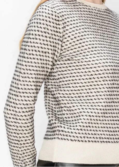 Textured Knit Sweater in Cream and Black