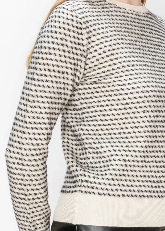 Textured Knit Sweater in Cream and Black