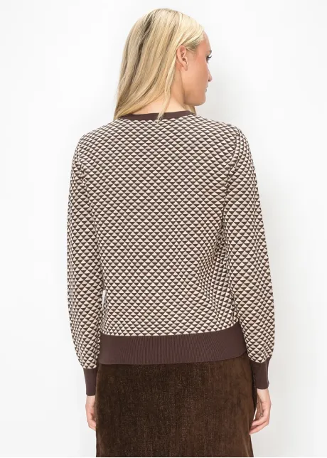 Crew Neck Geometric Sweater in Brown