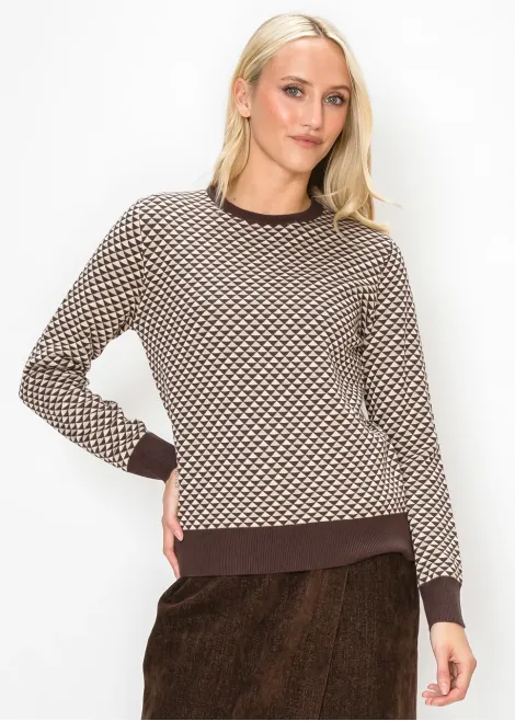 Crew Neck Geometric Sweater in Brown