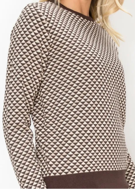 Crew Neck Geometric Sweater in Brown