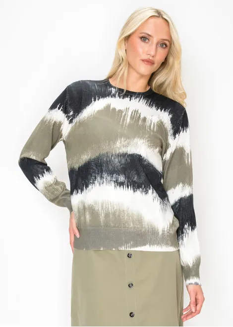 Abstract Brushstroke Print Sweater in Olive