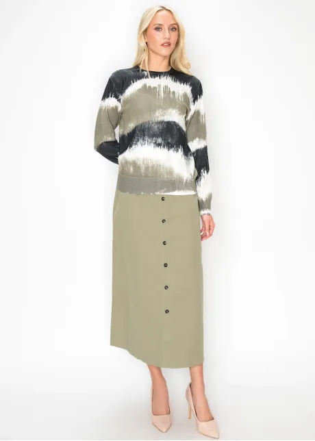 Abstract Brushstroke Print Sweater in Olive