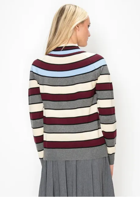 Burgundy Grey Striped Pullover Sweater