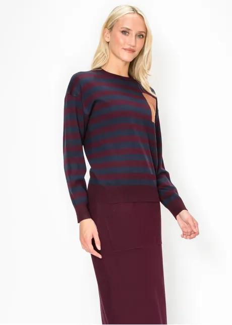 Navy and Wine Stripe Crew Neck Knit