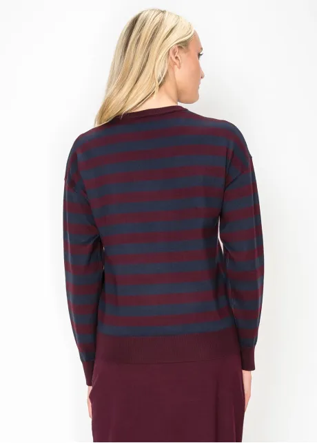 Navy and Wine Stripe Crew Neck Knit