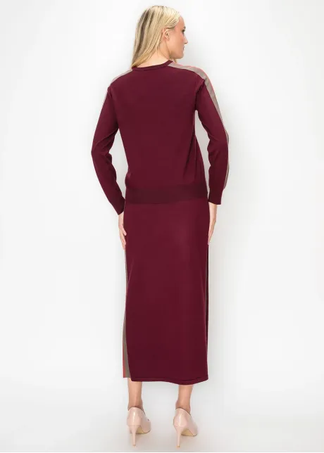 Burgundy Sweater with Side Stripe Sleeves