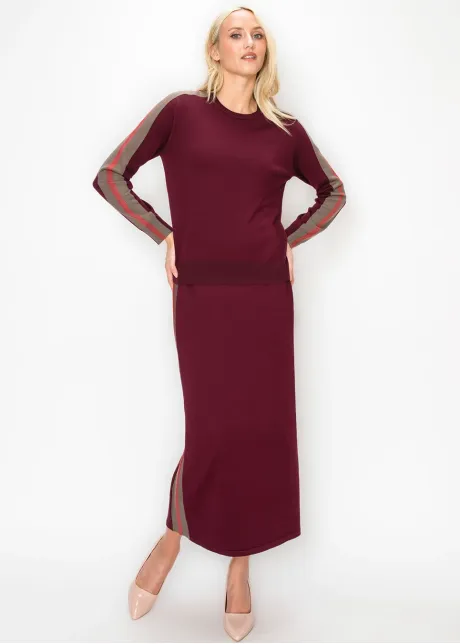 Burgundy Sweater with Side Stripe Sleeves