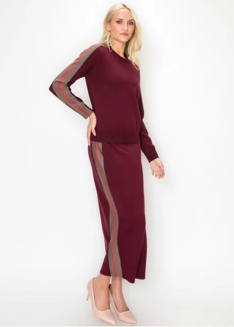 Burgundy Sweater with Side Stripe Sleeves