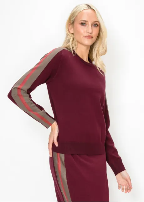 Burgundy Sweater with Side Stripe Sleeves
