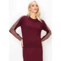 Burgundy Sweater with Side Stripe Sleeves