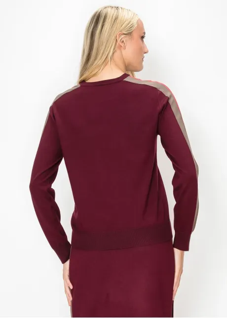 Burgundy Sweater with Side Stripe Sleeves