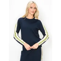 Navy Sweater with Side Stripe Sleeves