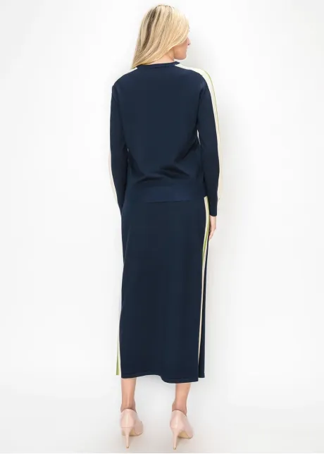 Navy Knit Skirt with Side Stripe