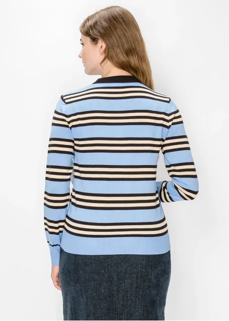 Striped Polo Sweater in Light Blue