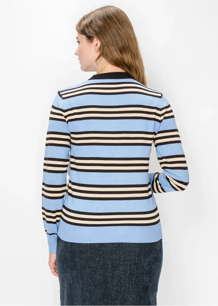 Striped Polo Sweater in Light Blue