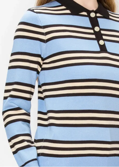 Striped Polo Sweater in Light Blue