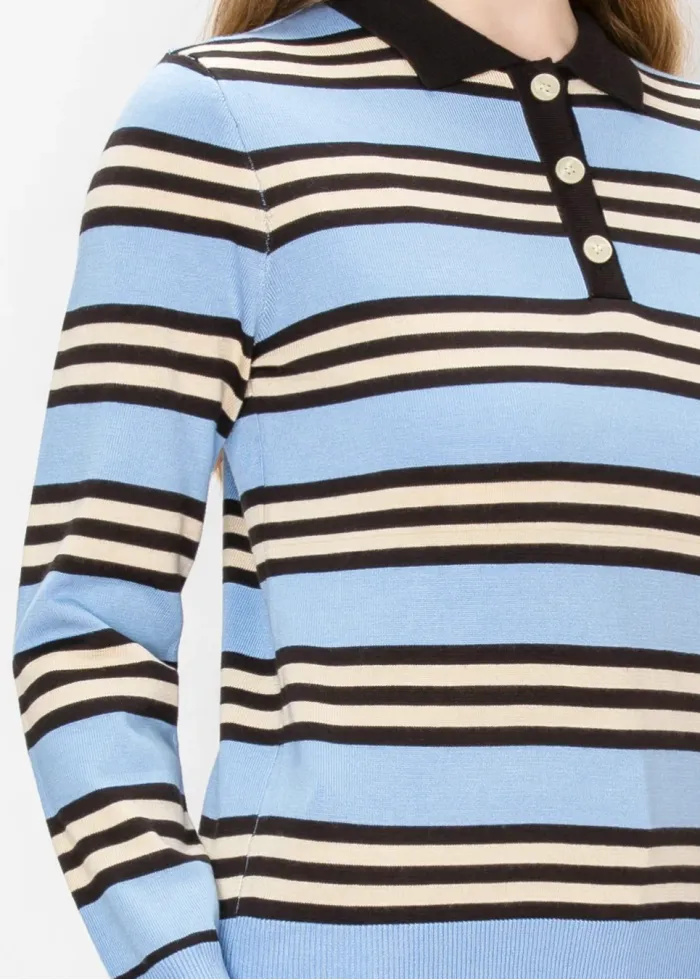 Striped Polo Sweater in Light Blue
