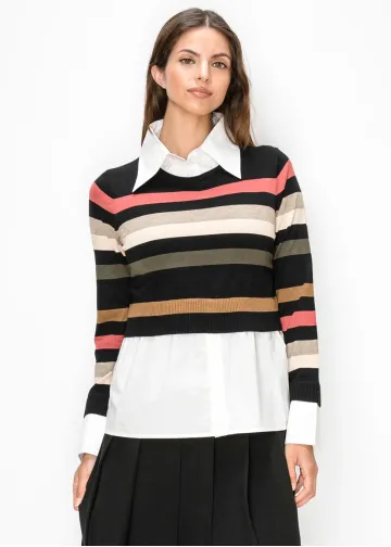 Striped Sweater with Built-In Shirt