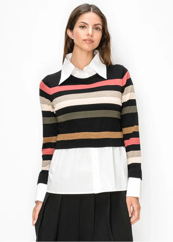 Striped Sweater with Built-In Shirt