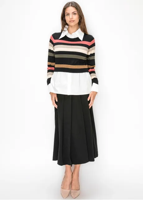 Striped Sweater with Built-In Shirt