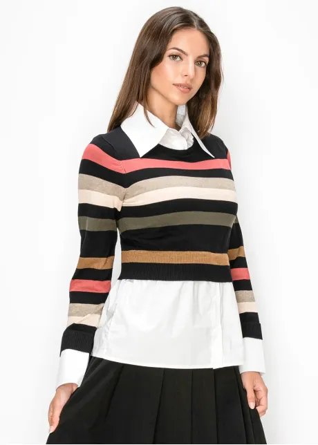 Striped Sweater with Built-In Shirt