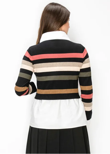 Striped Sweater with Built-In Shirt