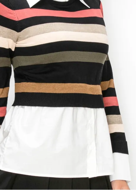 Striped Sweater with Built-In Shirt