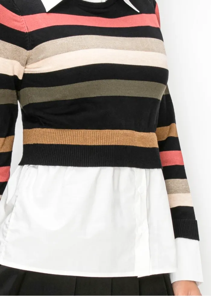 Striped Sweater with Built-In Shirt