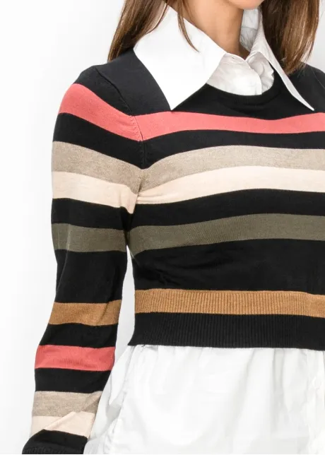 Striped Sweater with Built-In Shirt