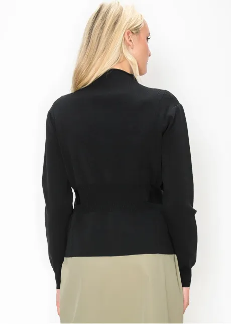 Belted Knit Top with Gold Rings and Mock Neck