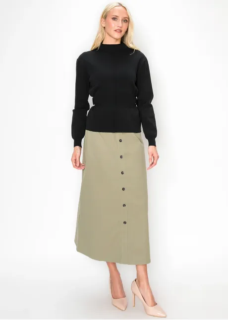 Belted Knit Top with Gold Rings and Mock Neck