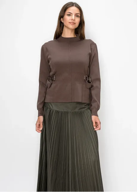 Brown Sweater with D-Ring Tie Waist Detail