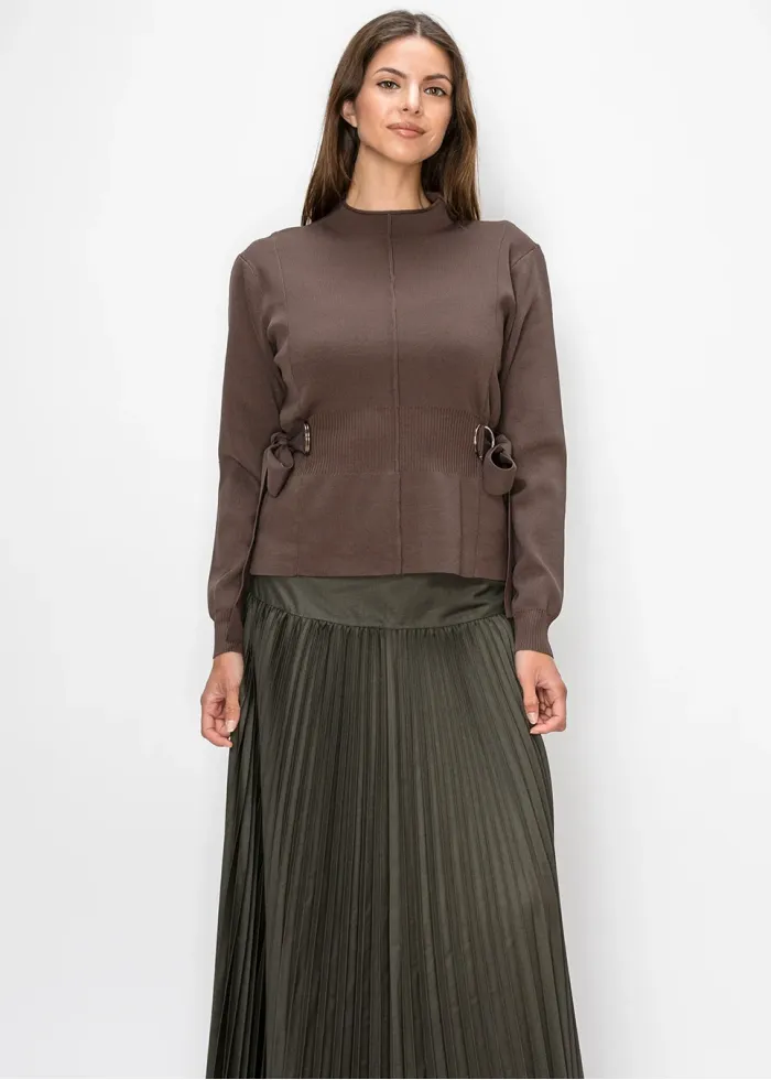 Brown Sweater with D-Ring Tie Waist Detail