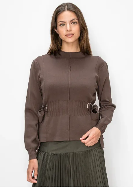 Brown Sweater with D-Ring Tie Waist Detail